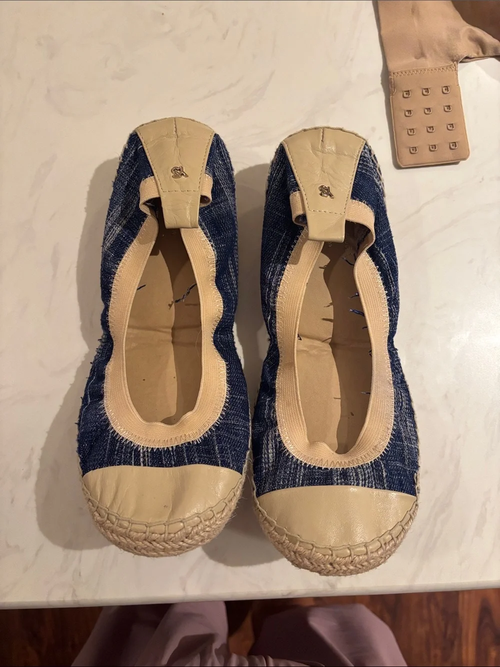 Women's Neutral and Navy Espadrille Ballet Flats — Style: LuLu